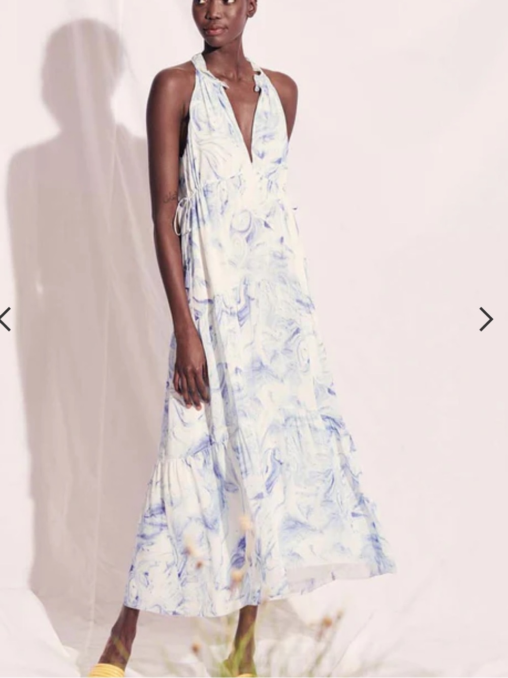 Saylor Annela Blue Marble Tiered Midi Dress M Sold Out Halter Side Tie